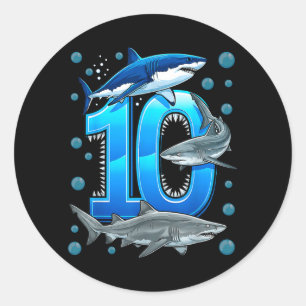 Sticker Rond Garçon 10 ans Anniversaire Requin 10 Ans Océan Req