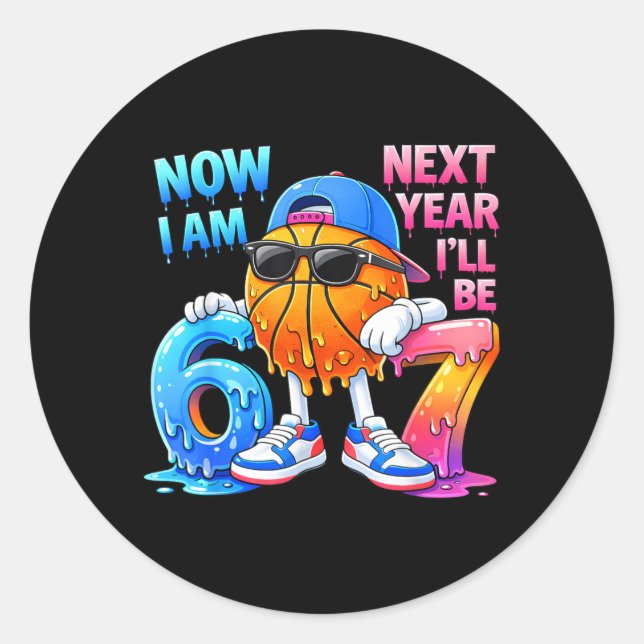 Sticker Rond Garçon 6 ans anniversaire Baseball Crème glacée Dr (Devant)