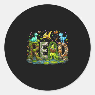 Sticker Rond Garçon amateur de livres de dinosaure t rex drôle