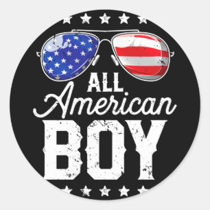 Sticker Rond Garçon américain 4 juillet usa lunettes de soleil