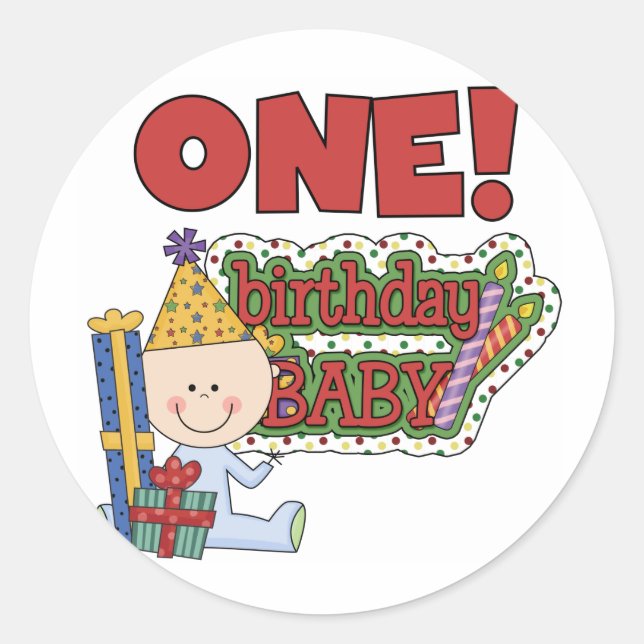 Sticker Rond Garçon Anniversaire Bébé 1er Anniversaire Tshirts  (Devant)