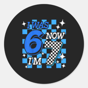Sticker Rond Garçon Anniversaire Bleu à Carreaux J'avais 6 Ans 