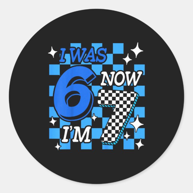 Sticker Rond Garçon Anniversaire Bleu à Carreaux J'avais 6 Ans  (Devant)