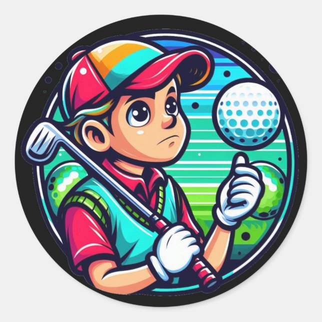 Sticker Rond garçon avec balle de golf sur les doigts (Devant)