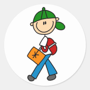 Sticker Rond Garçon avec sac à dos