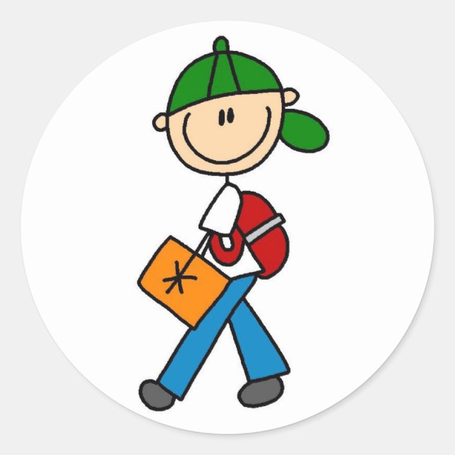Sticker Rond Garçon avec sac à dos (Devant)