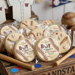 Sticker Rond Garçon Baby Shower Vintage Baseball
