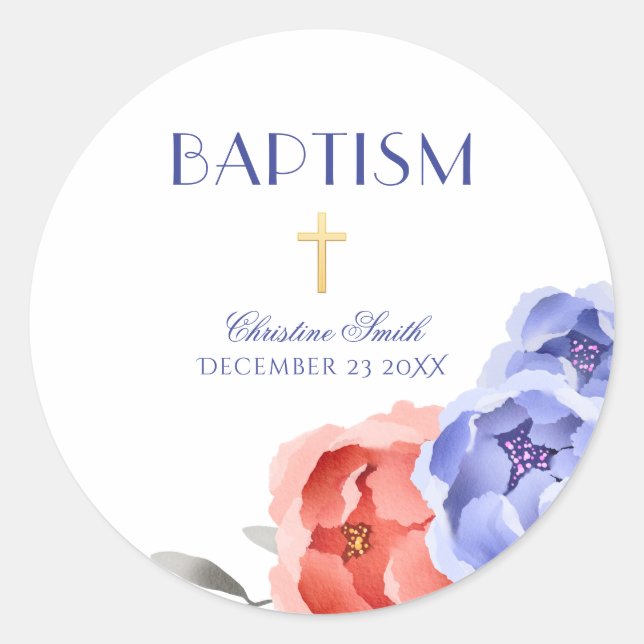 Sticker Rond Garçon Baptême Baptême Christening Floral Peony co (Devant)