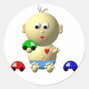 STICKER ROND GARÇON BÉBÉ AVEC 3 VOITURES DE JOUETS