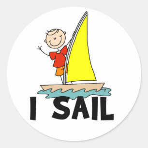Sticker Rond Garçon Bonhomme Allumette Je Fais de la Voile