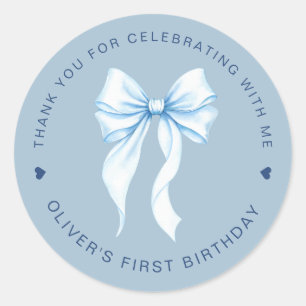 Sticker Rond Garçon Coquette Ruban Bleu pour Premier Anniversai