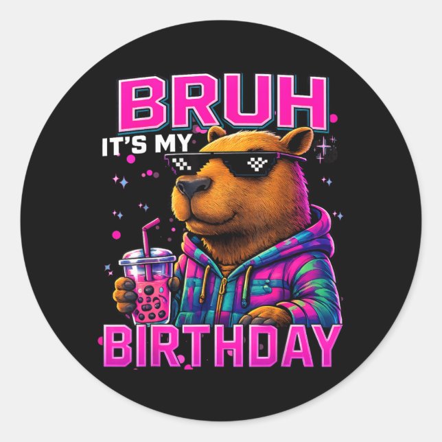 Sticker Rond Garçon d'anniversaire Capybara drôle Fille d'anniv (Devant)