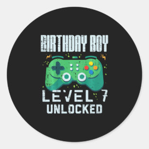 Sticker Rond Garçon d'anniversaire enfant Niveau 7 Débloqué Man