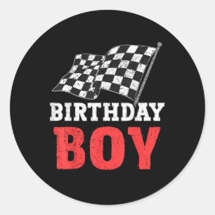 Sticker Rond Garçon d'anniversaire Voiture de course Pilote de