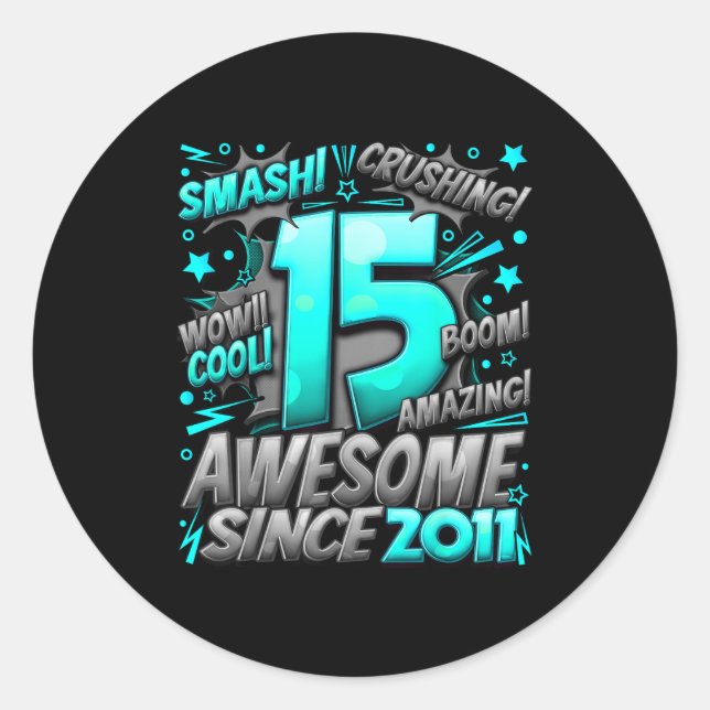 Sticker Rond Garçon de 15 ans pour les garçons 15e anniversaire (Devant)