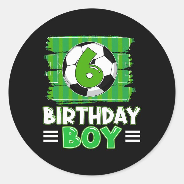 Sticker Rond Garçon de 6 ans thème de fête d'anniversaire de fo (Devant)