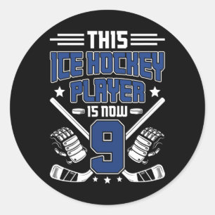 Sticker Rond Garçon de 9 ans pour hockey sur glace pour anniver