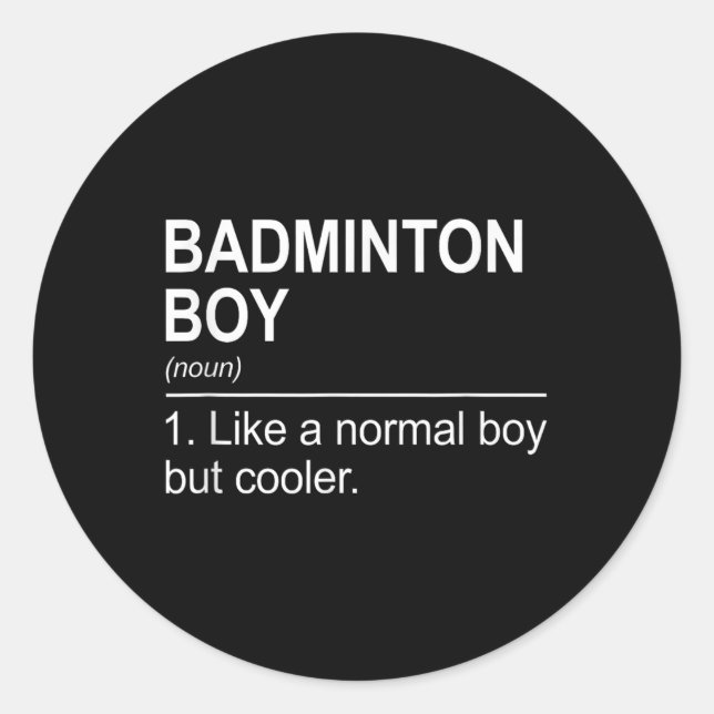 Sticker Rond Garçon de badminton Nom Définition Volant Badminto (Devant)