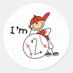 Sticker Rond Garçon de baseball, j'ai 2 ans