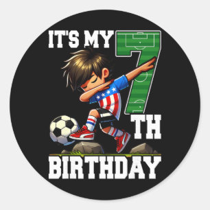 Sticker Rond Garçon de football C'est mon 7e anniversaire Drape