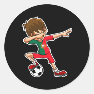 Sticker Rond Garçon de football qui fait dabbing Maillot Portug