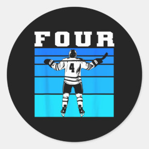 Sticker Rond Garçon de hockey 4e anniversaire Quatre anniversai