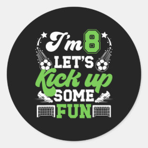 Sticker Rond Garçon de huit ans foot anniversaire 8 ans