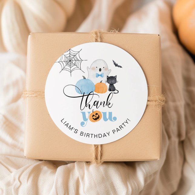 Sticker Rond Garçon effrayant merci pour la fête d'anniversaire (Créateur téléchargé)