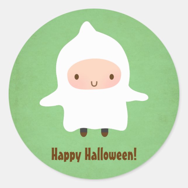 Sticker Rond Garçon fantôme mignon pas si effrayant Halloween (Devant)