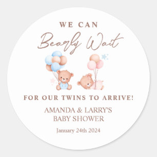 Sticker Rond Garçon Fille Twins Teddy Baby shower Ours