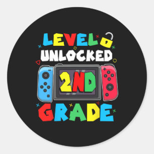 Sticker Rond Garçon gamer enfant niveau 2e année débloqué Ck T