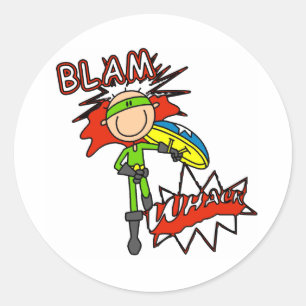 Sticker Rond Garçon Héros avec Bouclier