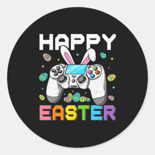 Sticker Rond Garçon joueur joyeuses Pâques jour jeux vidéo lapi