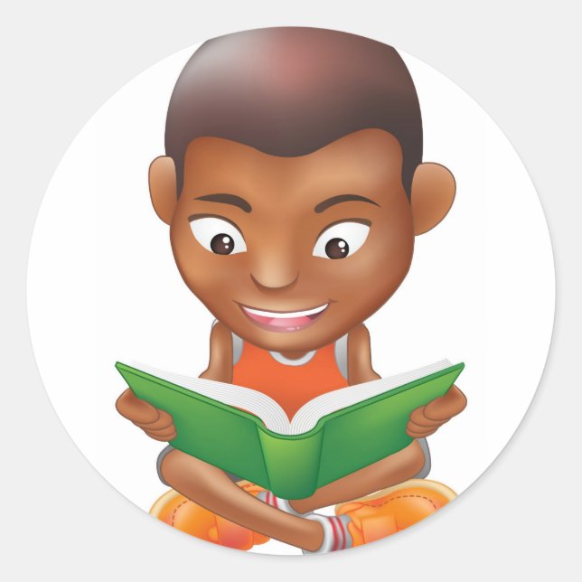 Sticker Rond garçon lisant un livre (Devant)