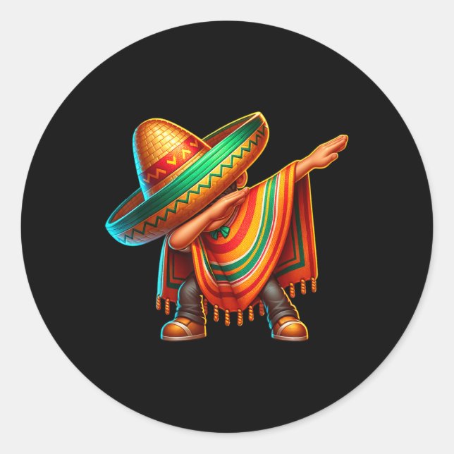 Sticker Rond Garçon Mexicain Dabant Poncho Cinco De Mayo 1  (Devant)