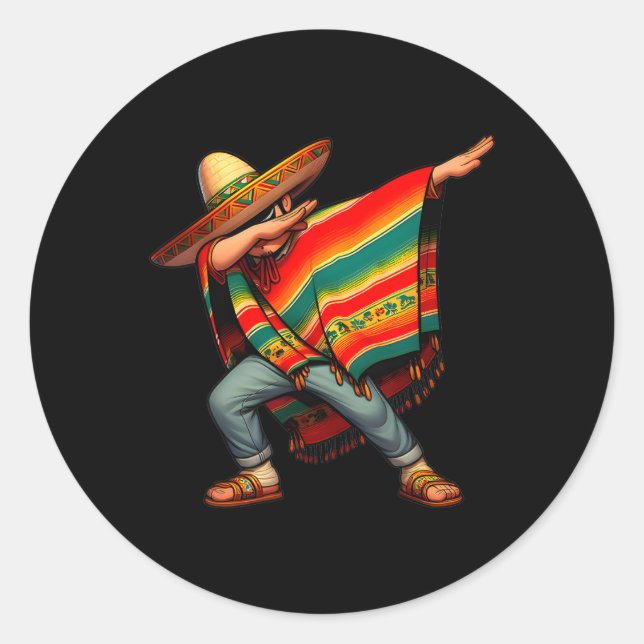 Sticker Rond Garçon Mexicain Dabant Poncho Cinco De Mayo 4  (Devant)