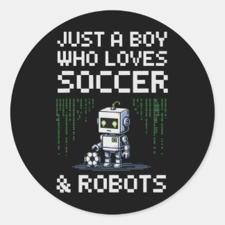 Sticker Rond Garçon Mignon Qui Aime Le Football Et Les Robots G
