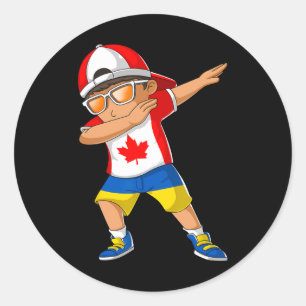 Sticker Rond Garçon moitié canadien moitié ukrainien Canada Ukr