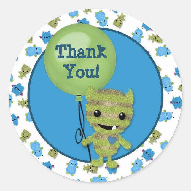 Sticker Rond GARÇON MONSTER Jeter un oeil à un Baby shower de l (Devant)