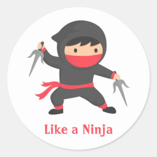 Sticker Rond Garçon Ninja Mignon avec Armes Sai pour Enfants
