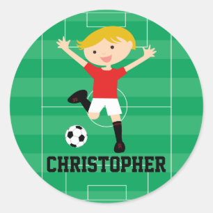 Sticker Rond Garçon personnalisable 1 du football rouge et
