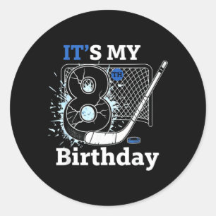 Sticker Rond Garçon pour fête d'anniversaire de 8 ans de hockey