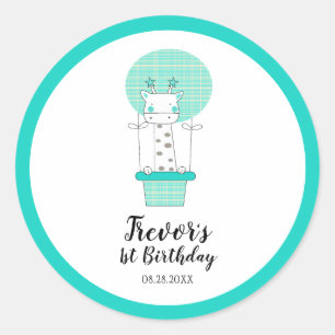 Sticker Rond Garçon premier anniversaire Giraffe