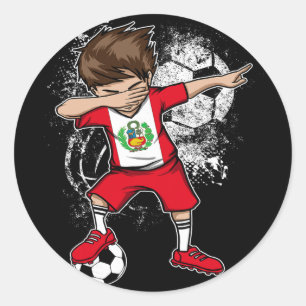 Sticker Rond Garçon qui fait dabbing Pérou Maillot de footballe