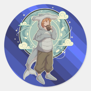 Sticker Rond Garçon Requin Marteau Mignon Pièce d'Art