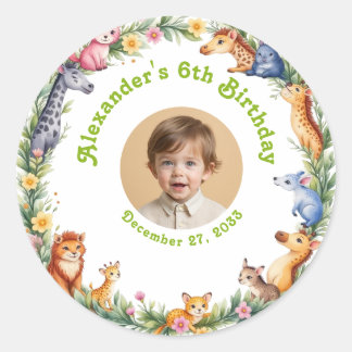 Sticker Rond Garçon Safari Budget Enfants Photo Mignon Annivers