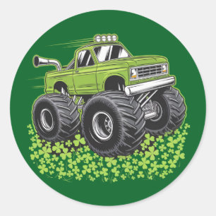 Sticker Rond Garçon Saint-Patrick Enfant Chanceux Monster Truck