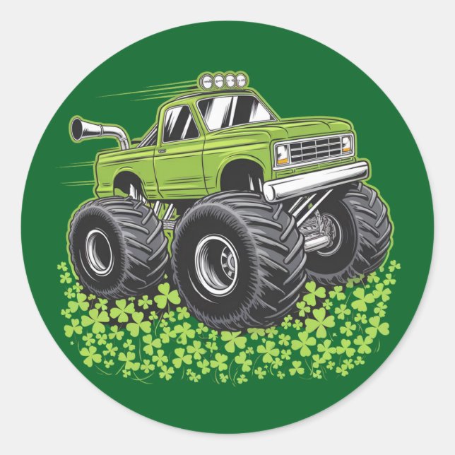 Sticker Rond Garçon Saint-Patrick jour tout-petit Camion monstr (Devant)