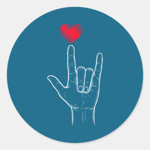Sticker Rond Garçon Saint-Valentin Je T'Aime Panneau Asl Cœur F