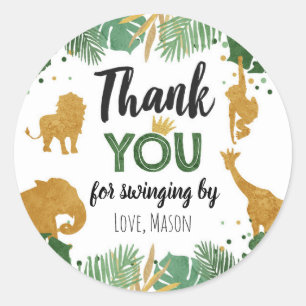 Sticker Rond Garçon sauvage de Merci d'or de jungle d'animaux